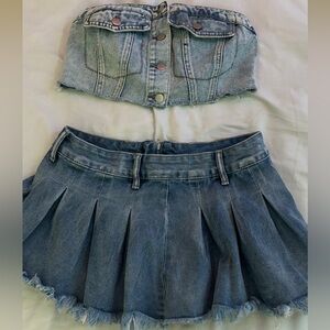SHEIN Blue Denim Skirt Set